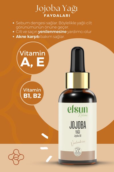 Efsun Natural Jojoba Oil 100% Pure and Natural Cold Pressed 30 ml