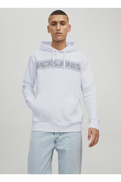 Jack & Jones Hanorac alb pentru bărbați cu guler cu glugă 12152840 _jjecorp Logo Sweat Hood Nu