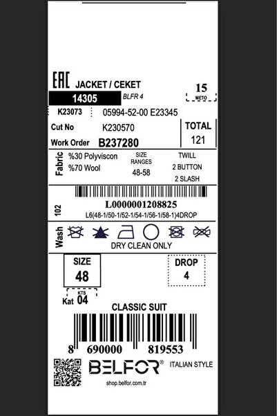 BELFOR KLASIK DUZ TAKIM ELBISE 05994-52-00 E23345