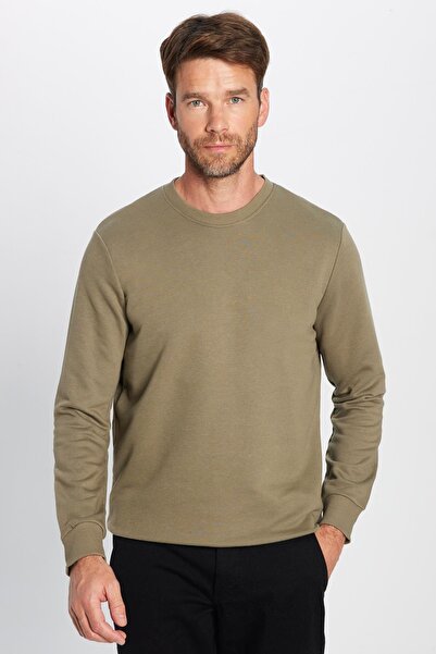 Tudors Unisex Oversize Φαρδύ βαμβακερό φούτερ με απαλή υφή Basic Green Crew Neck Φούτερ με φλις εσωτερικά