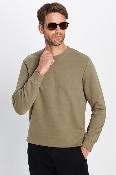Tudors Unisex Oversize Φαρδύ βαμβακερό φούτερ με απαλή υφή Basic Green Crew Neck Φούτερ με φλις εσωτερικά