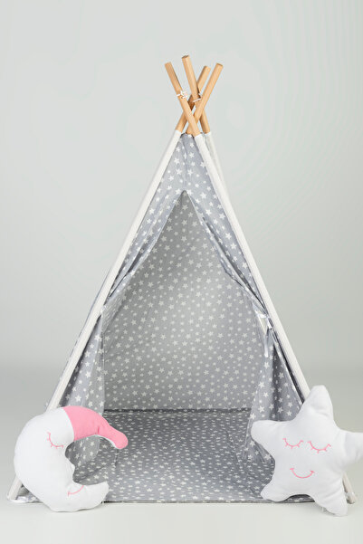 BabyModa Çocuklar İçin Geniş Kızılderili Ahşap Direkli Oyun Çadırı ve Rahatlatıcı Ev & Bahçe Oyun Alanı Minde