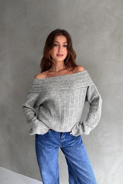 hillswomanstore Madonna Collar Gray Knitwear Sweater