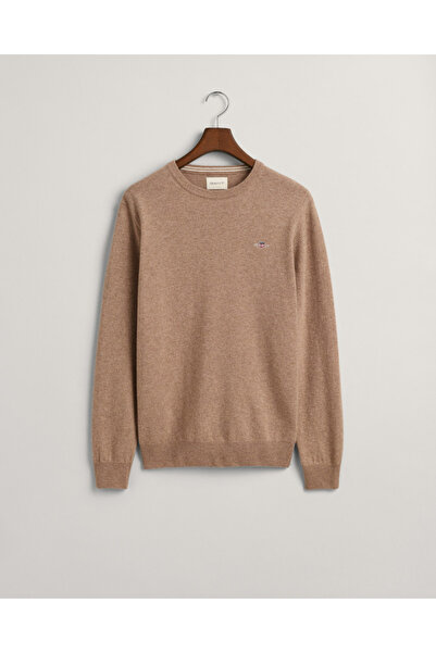 Gant Erkek Bej Regular Fit Bisiklet Yaka Yün Kazak