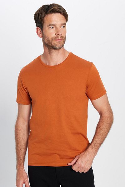 Tudors Μπλουζάκι Unisex Slim Fit Slim Fit 100% βαμβακερό μαλακό χρώμα κανέλας με λαιμόκοψη