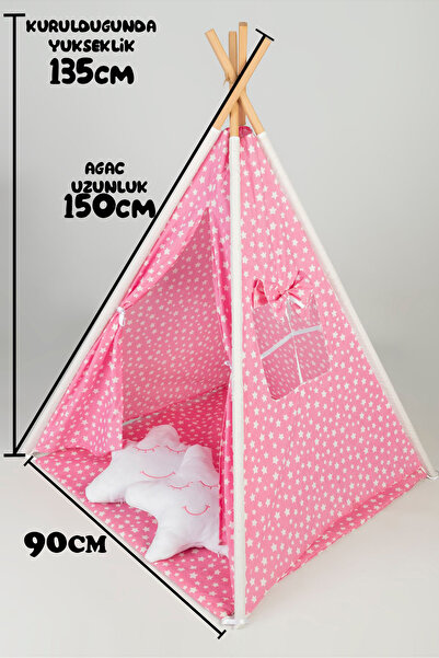 BabyModa Devrilmez Toplanmaz Kızılderili Pamuklu Ahşap Direkli Geniş Oyun Çadırı