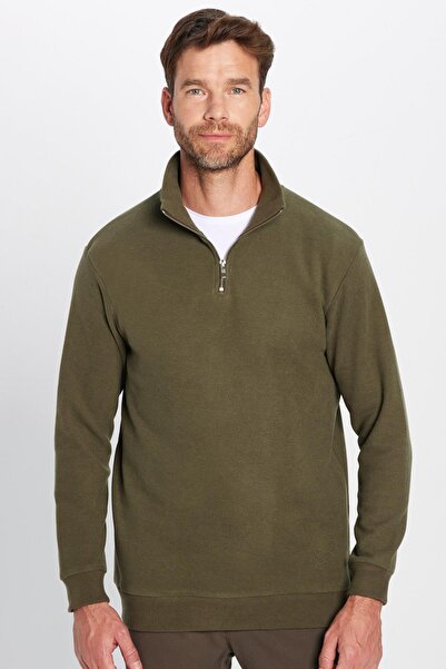 Tudors Φούτερ Unisex Relax Fit Άνετη εφαρμογή από βαμβακερό ύφασμα με μισό φερμουάρ και χακί γιακά