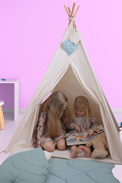 Nezoş Pencereli Yıldız Desenli Kızılderili Ahşap Direkli Çocuk Oyun Çadırı