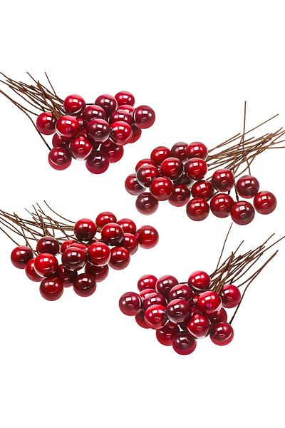 Yenigeldi Mini Uğur Kokina - Red Berry Christmas Ornament Decor, 4 Bunch (6 Pieces) T109