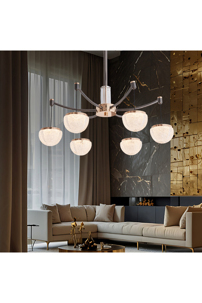 Apliqa Derem 6lı Siyah Gold 80 Watt Yuvarlak Kristal Taşlı Salon Led Sarkıt Avize