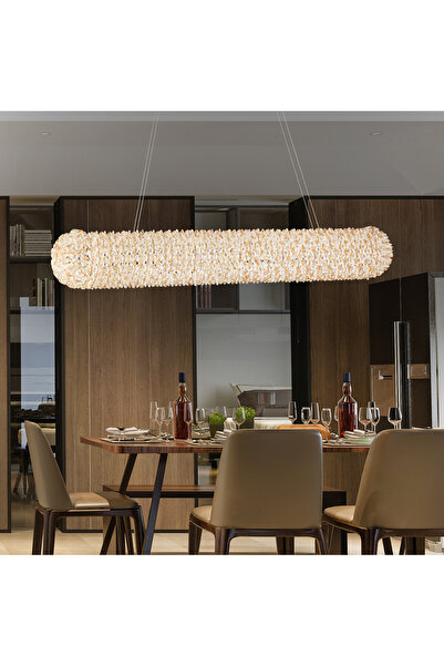 Apliqa Leman Sıralı Gold 40 Watt Kristal Taşlı Salon Sarkıt Avize