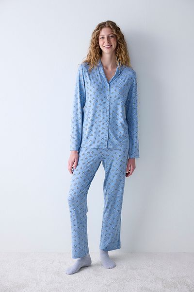 Penti Süßes Bows-Pyjama-Set mit hellblauem Hemd und Hose