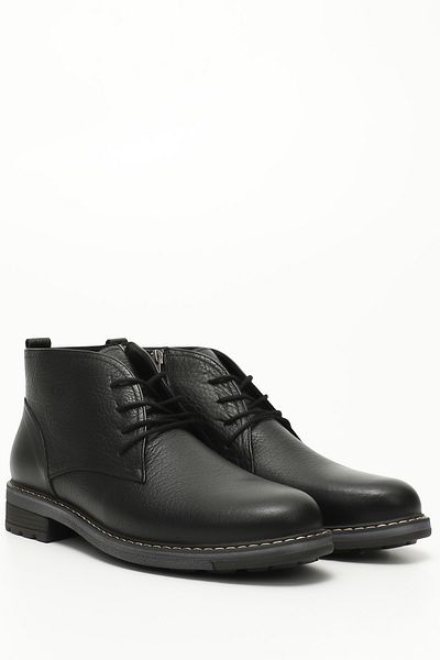 GÖNDERİ(R) Men's Black Lace-Up Rubber Sole Genuine Leather Classic Boots