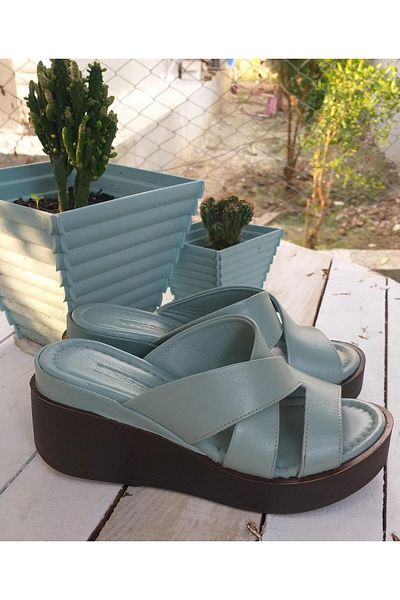 Bulldozer 231733   Papuci de damă din piele naturală cu talpă cu pană