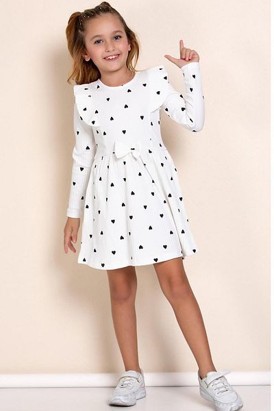 VİTRİNMİXMİNİ Sweetheart Long Sleeve 100% Cotton Girls' Dress