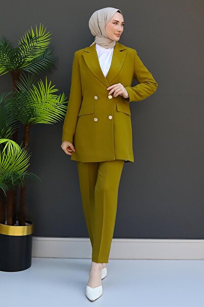 GİZ AGİYİM Oil Green Premium Suit Set with Jacket