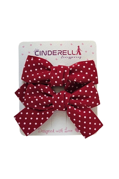 Cinderella 2'li Kız Çocuk Fiyonk Pens Toka Seti Kırmızı Tonlu - Kurdele Fiyon...