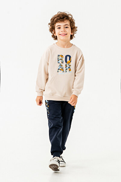 Mışıl Kids Roar Really Loud Printed Boys' Top and Bottom Tracksuit Set