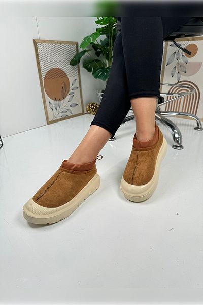 Nstil Tan Beige μοτίβο γυναικείες μπότες - Χοντρό τακούνι, γούνινο εσωτερικό, ρυθμιζόμενο ελαστικό μποτάκι 357