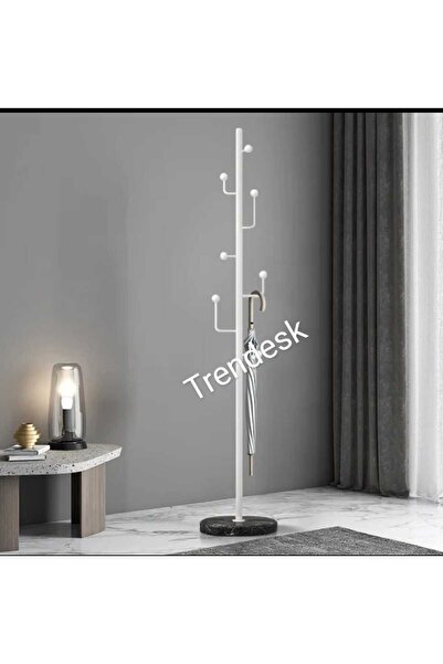 TRENDESK Modern Metal Beyaz Ayaklı Askılık Elbise Askısı 165*30 Cm 6004