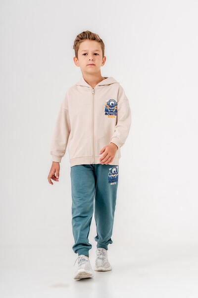 Mışıl Kids Set de trening pentru băieți - imprimeu monstru, glugă, detaliu imprimeu picioare