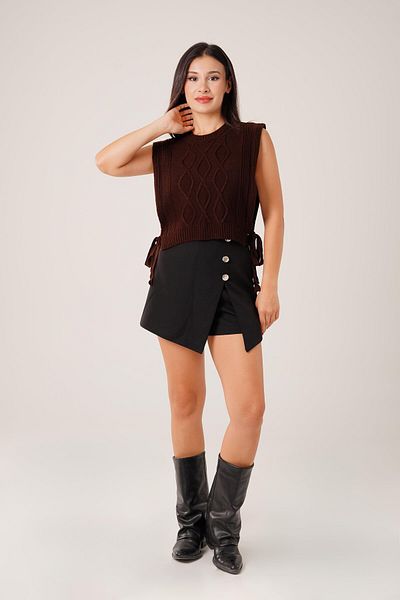 Hipo Trend Brown Side Tie Knitwear Sweater