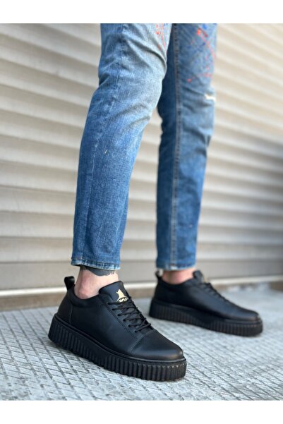 BOA حذاء رجالي BA8104 BOA ذو نعل أسود عالي من الجلد الأسود