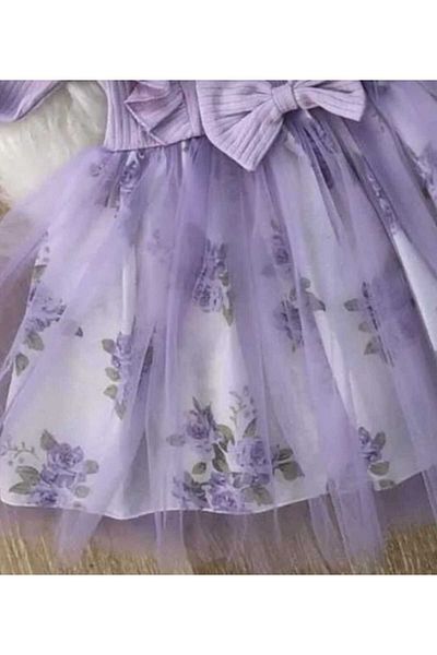 Retro Women Fata Copil Liliac Mov Floral Maneca Lunga Tutu Cadou Ziua Speciala Rochie de Seara de Ziua de nastere Rochie Printesa Chic