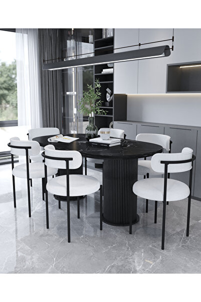 Dekoport Eylül Masa Sandalye Takımı Yemek Masası 6 Sandalye Teddy-Bukle Kumaş...