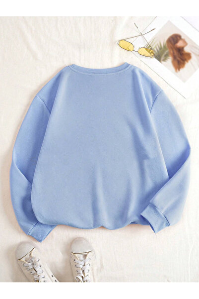 Derays Unisex Erkek/Kadın SILLY Özel Renkli Oversize Bisiklet Yaka Pamuklu Sweatshirt