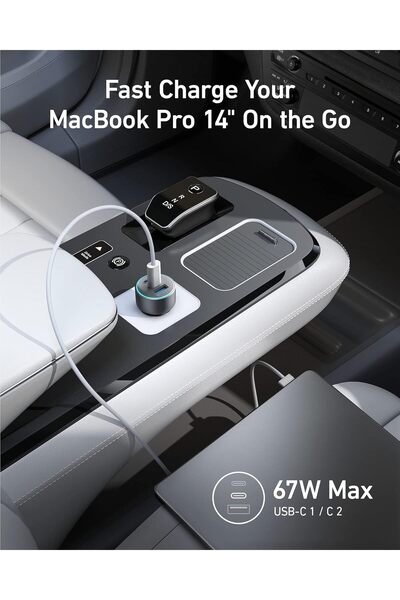 Anker شاحن سيارة 535 بقوة 67 وات (منفذين USB-C ومنفذ USB-A) مع PIQ 3.0، فضي