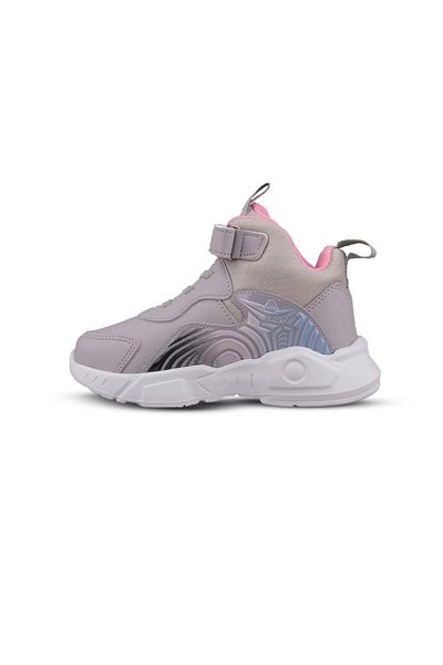 MP ONE Big Girl's Lace-Up / Velcro Grey-Pink Sneaker Boots