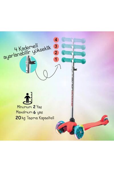 HOOK Hk-513LEDLighted 3-6 Years Old Children'sScooter- Adjustable Height, Blue/red