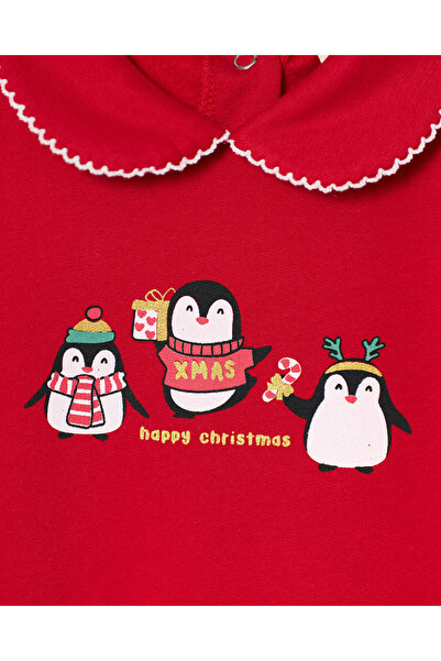 Minipodyum Baby Girl Penguin Printed New Year Jumpsuit