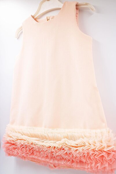 VİTRİNMİXMİNİ Pudra Renkli Özel Doğum Günü Parti Kız Çocuk Elbisesi-çantalı