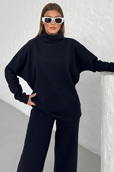 Know Kadın Siyah Selanik Kumaş Boğaz Detaylı Oversize Takım