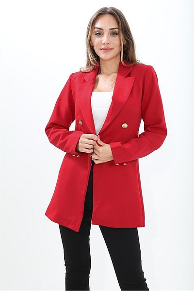 VAPUR TEKSTİL Red Atlas Fabric Padded Women's Blazer Jacket