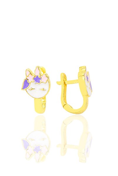 Söğütlü Silver Gümüş altın yaldızlı mineli pembe rüya çocuk küpesi SGTL12580GOLD