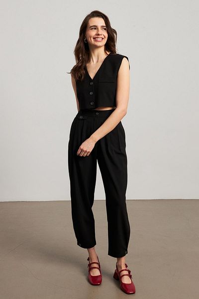 YOUR NAME Pleat Detailed Black Women's Balloon Trousers