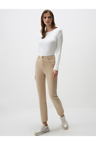 Jimmy Key Beige High Waist Regular Leg Denim Trousers