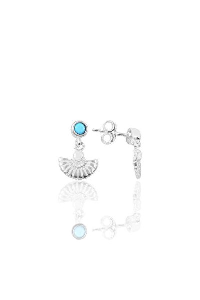 Söğütlü Silver Gümüş rodyumlu turkuaz taşlı deniz meltemi midye küpe SGTL1261...