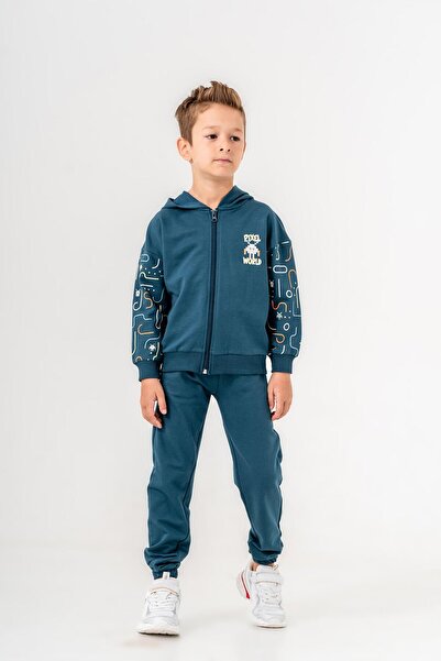 Mışıl Kids Комплект анцуг за момче Pixel World - с качулка, детайлни ръкави с...