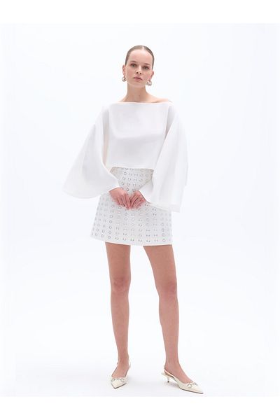 Nocturne Boat Neck Detailed Blouse