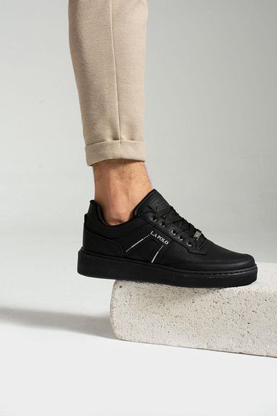 L.A Polo 011 Black Color Black Sole Lace Up Casual Men's Sports Shoes
