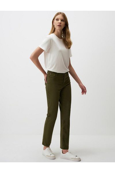 Jimmy Key Khaki High Waist Regular Leg Denim Trousers