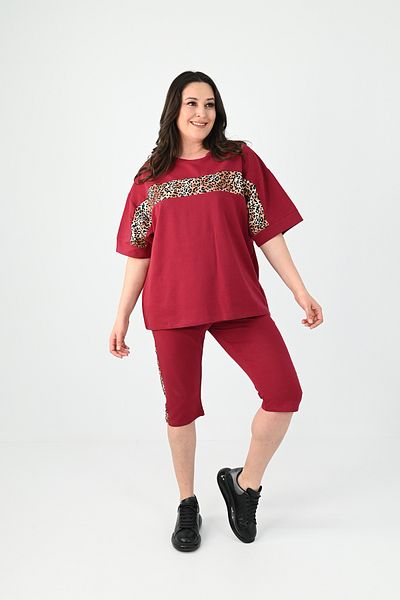 Koza Butik Σετ φόρμας με χαμηλό μανίκι Garnish Plus Size 9939