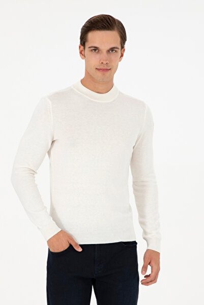 U.S. Polo Assn. Men's Slim Fit Quarter Turtleneck White Basic Knitwear Sweate...