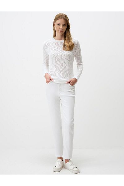 Jimmy Key Pantaloni albi din denim cu talie înaltă
