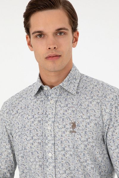 U.S. Polo Assn. Ανδρικό πέτρινο μακρυμάνικο πουκάμισο 50296608 -VR049