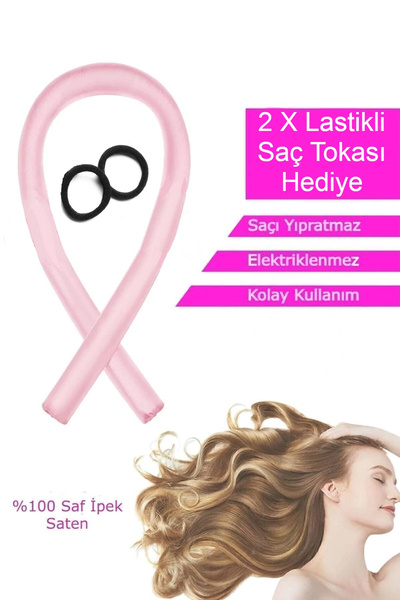 Deko Dekor Isısız Saç Şekillendirme Seti Pudra Pembe Saten Saç Sosisi Saç Big...